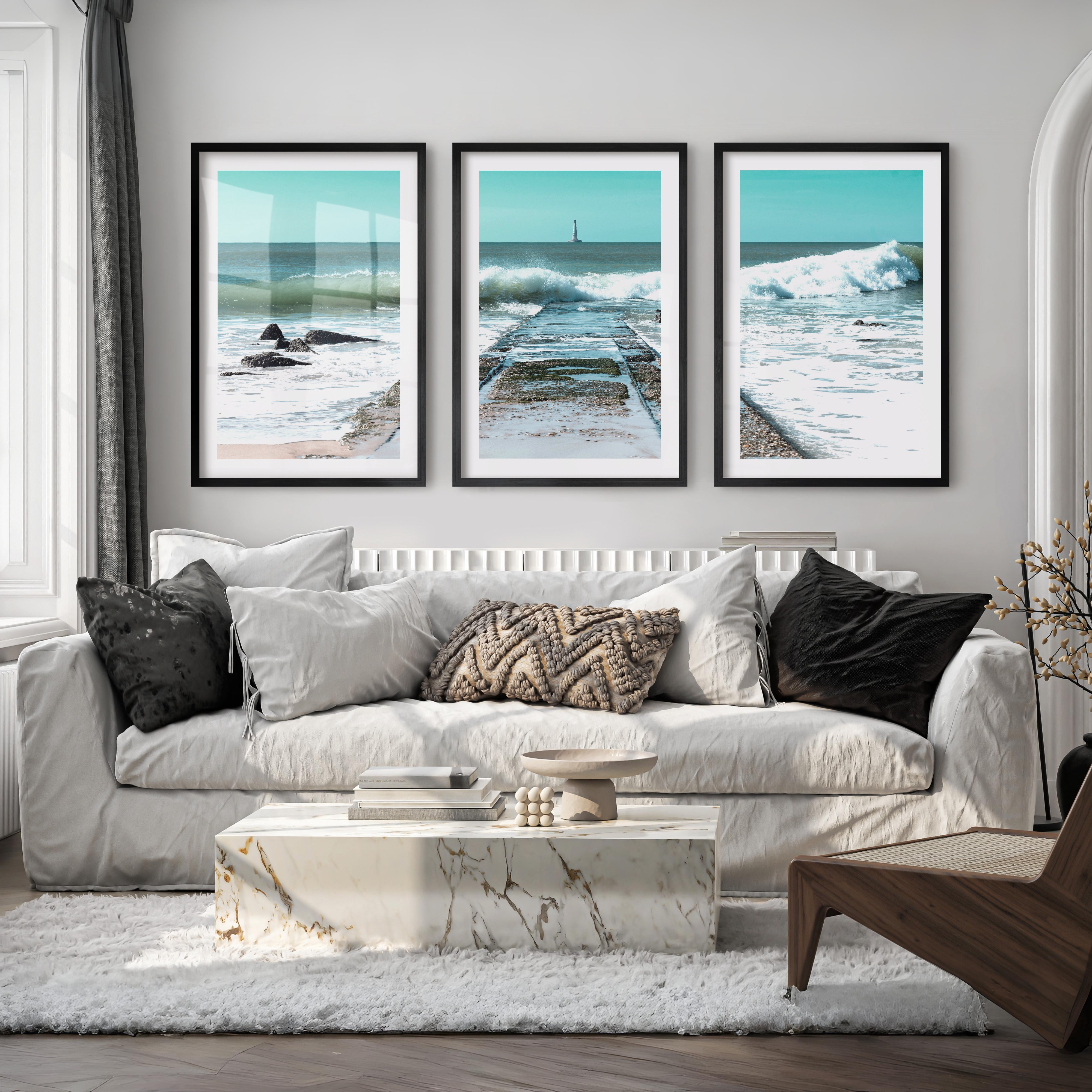 Ocean Jetty Beach Decor Wall - Black Framed Poster with White Border - Artworksets