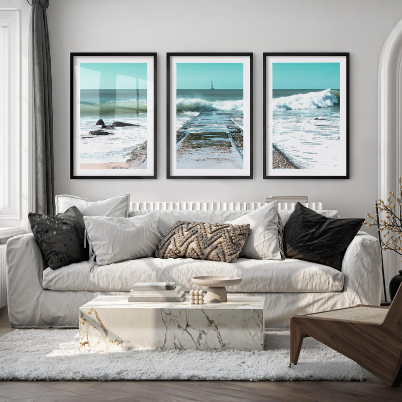 Ocean Jetty Beach Decor Wall - Black Framed Poster with White Border - Artworksets
