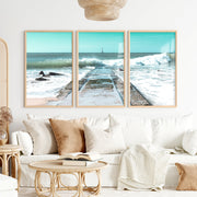 Ocean Jetty Beach Decor Wall - Natural Wood Framed Poster No Border - Artworksets