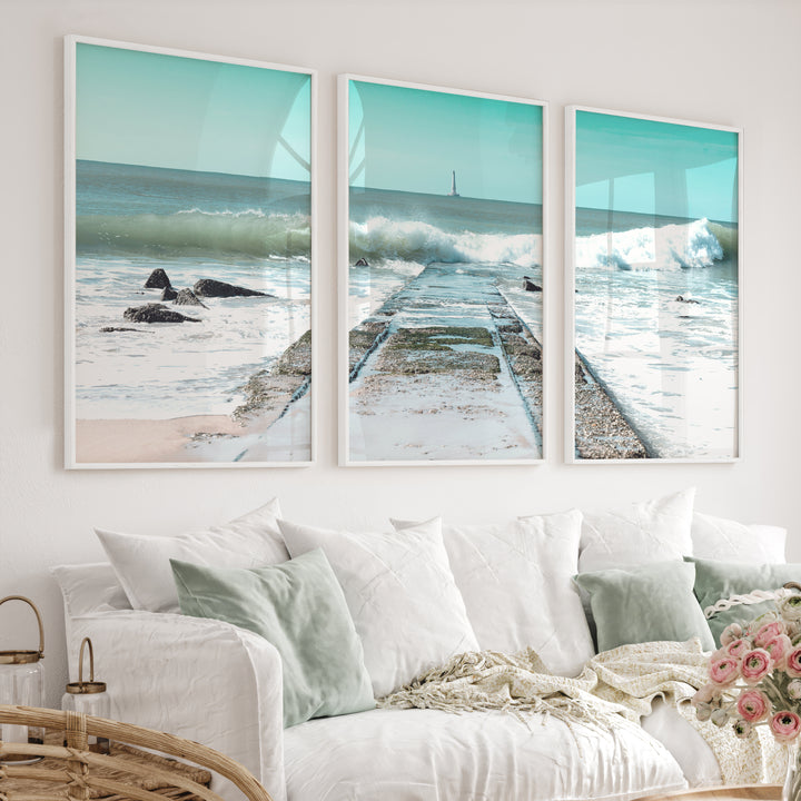 Ocean Jetty Beach Decor Wall - White Framed Poster No Border - Artworksets