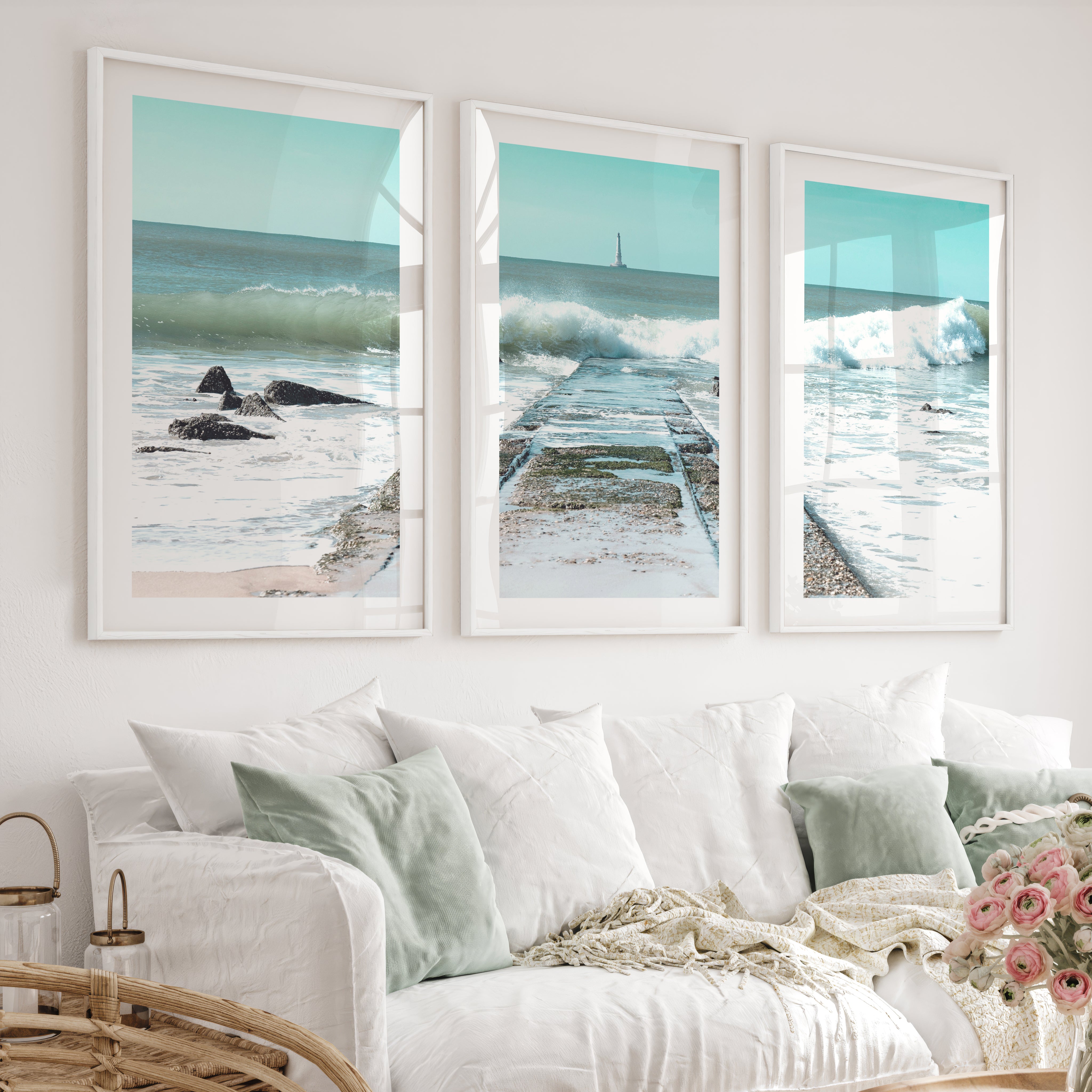 Ocean Jetty Beach Decor Wall - White Framed Poster with White Border - Artworksets