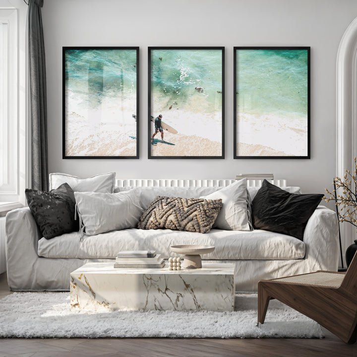 Surfer Shore Beach Decor Wall - Black Framed Poster No Border - Artworksets