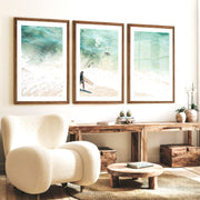 Surfer Shore Beach Decor Wall - Dark Brown Framed Poster with White Border - Artworksets