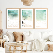 Surfer Shore Beach Decor Wall- Natural Wood Framed Poster with White Border - Artworksets