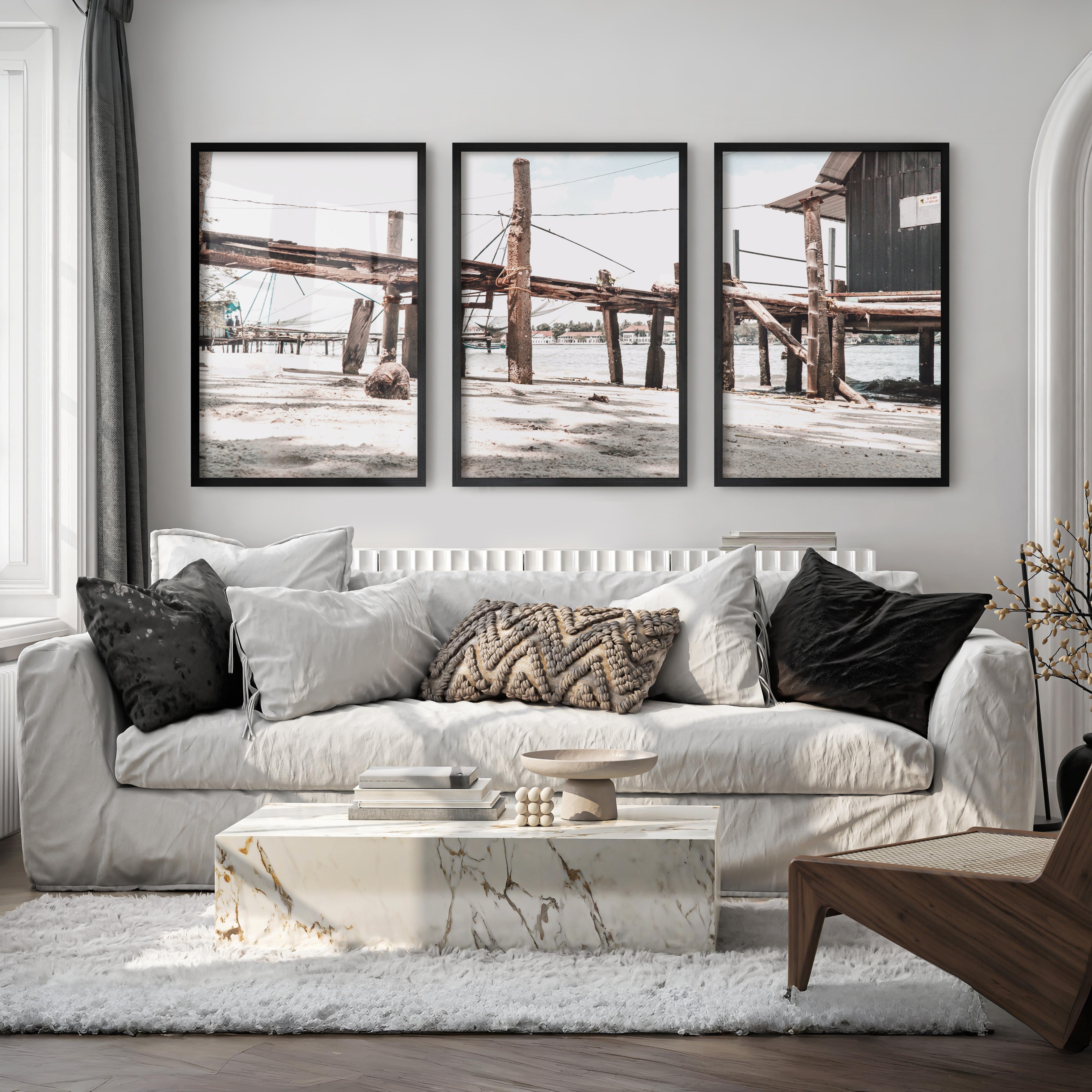 Weathered Pier Beach Home Wall Decor - Black Framed Poster No Border - Artworksets