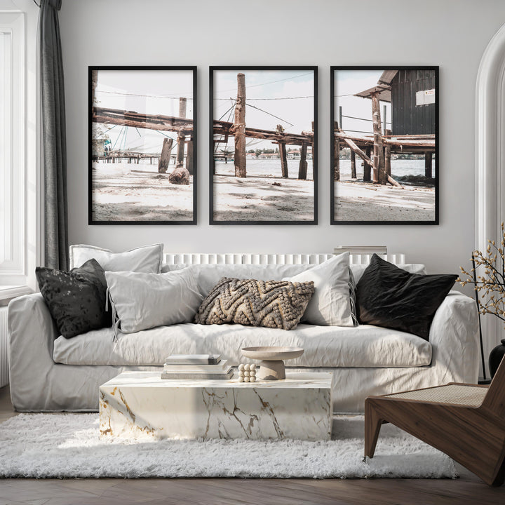 Weathered Pier Beach Home Wall Decor - Black Framed Poster No Border - Artworksets