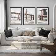 Weathered Pier Beach Home Wall Decor - Black Framed Poster with White Border - Artworksets