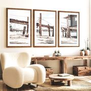Weathered Pier Beach Home Wall Decor - Dark Brown Framed Poster with White Border - Artworksets