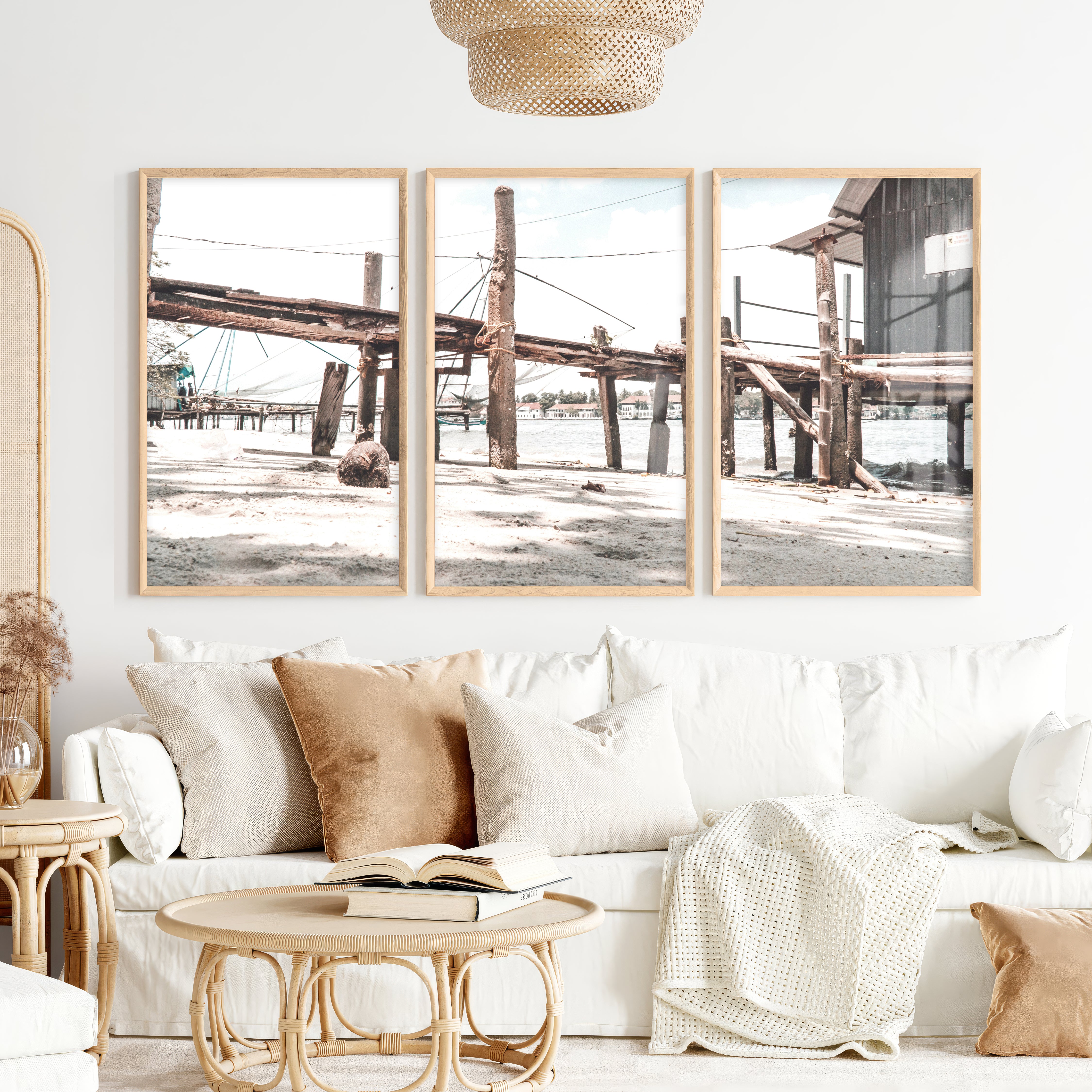Weathered Pier Beach Home Wall Decor - Natural Wood Framed Poster No Border - Artworksets