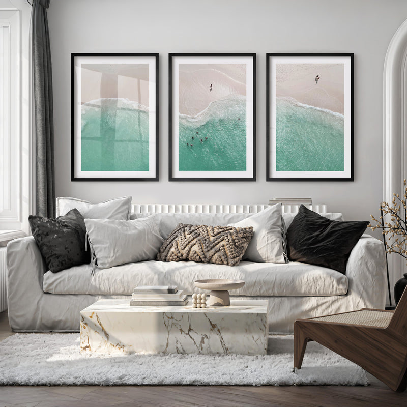 Aerial Shore Beach Inspired Wall Decor - Black Framed Poster with White Border - Artworksets