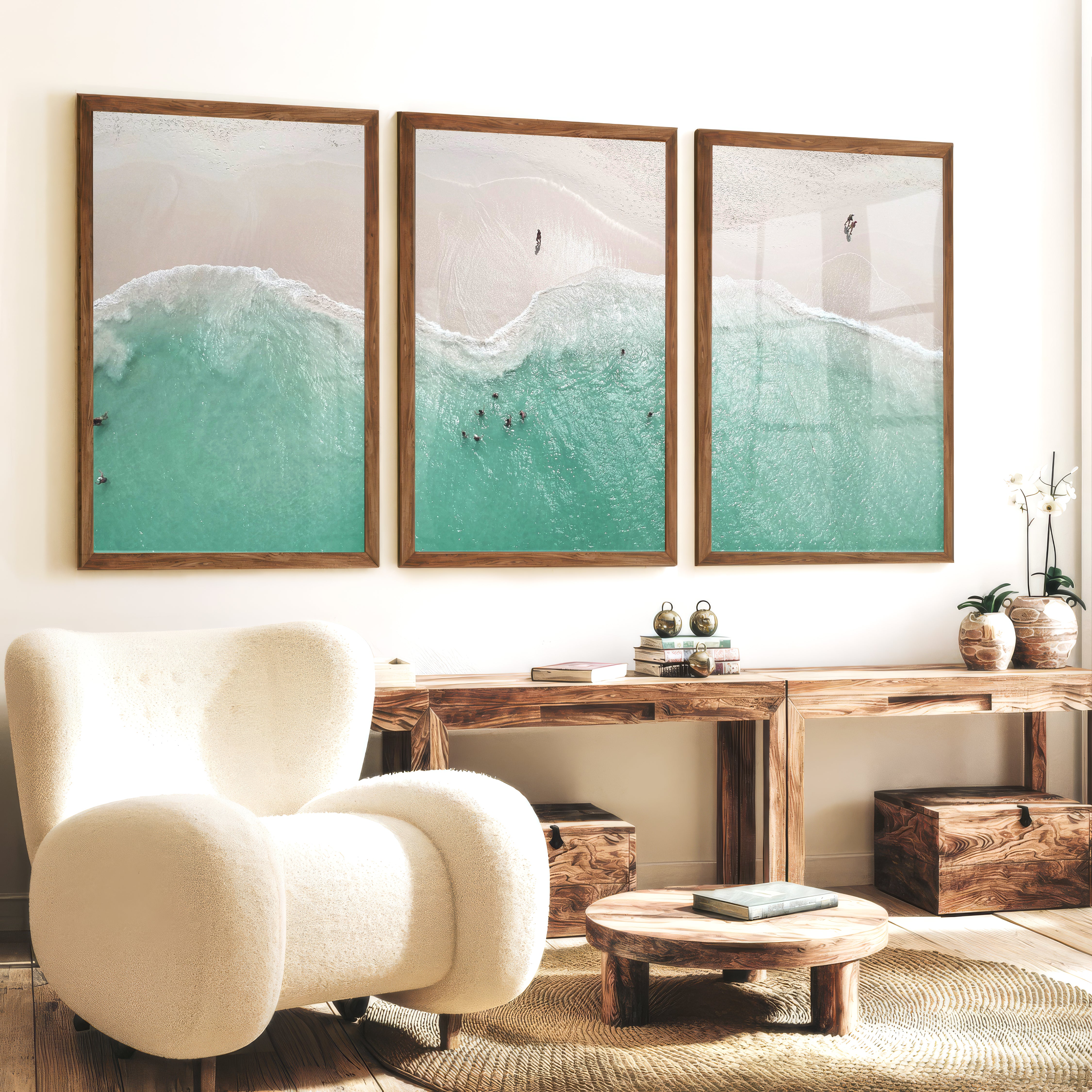 Aerial Shore Beach Inspired Wall Decor - Dark Brown Framed Poster No Border - Artworksets