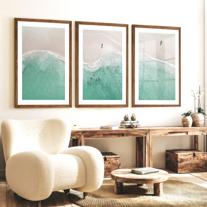 Aerial Shore Beach Inspired Wall Decor - Dark Brown Framed Poster with White Border - Artworksets