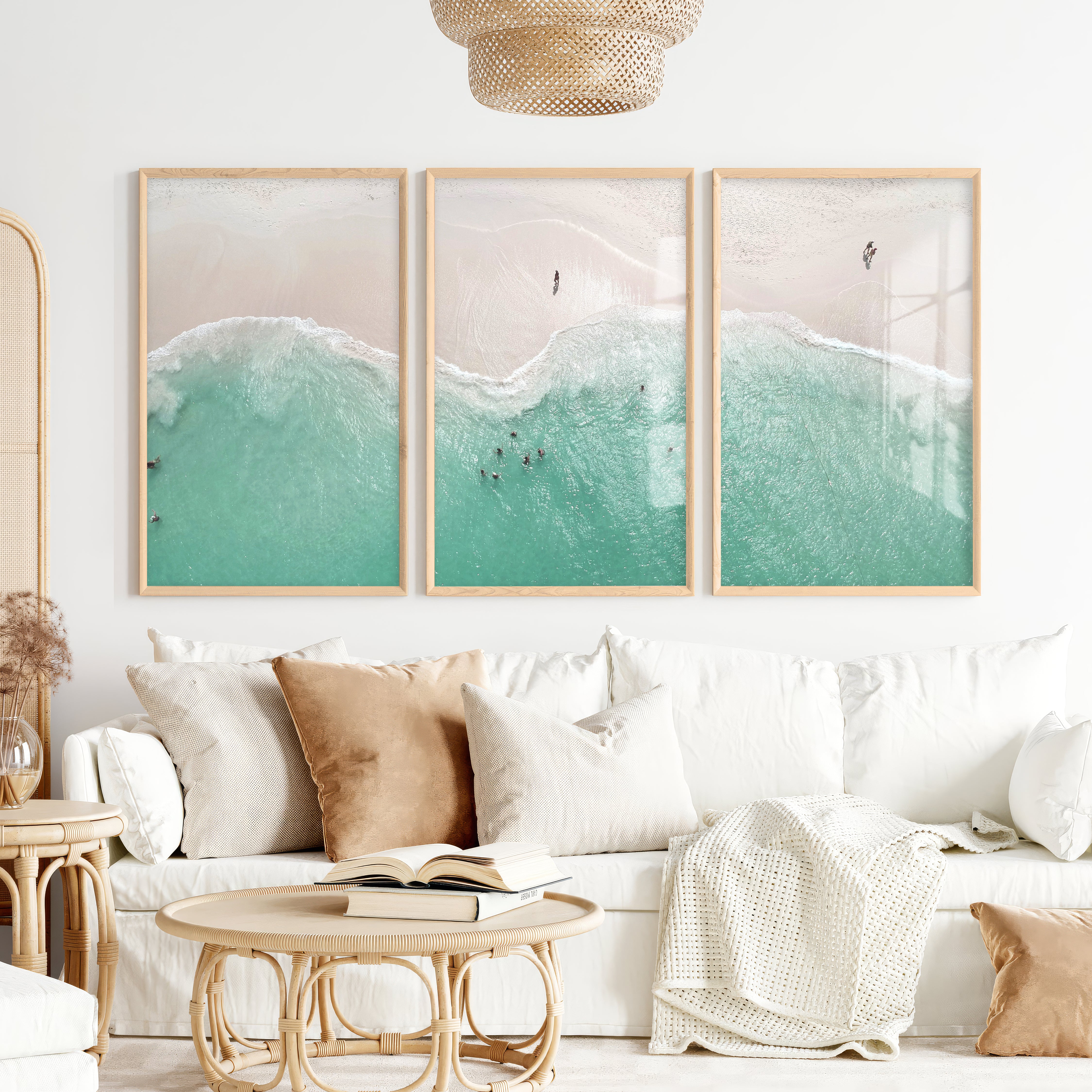 Aerial Shore Beach Inspired Wall Decor - Natural Wood Framed Poster No Border - Artworksets