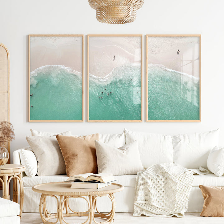 Aerial Shore Beach Inspired Wall Decor - Natural Wood Framed Poster No Border - Artworksets