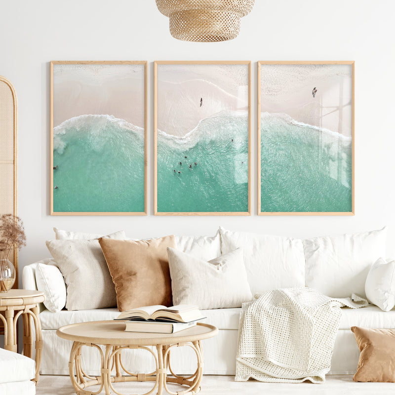Aerial Shore Beach Inspired Wall Decor - Natural Wood Framed Poster No Border - Artworksets