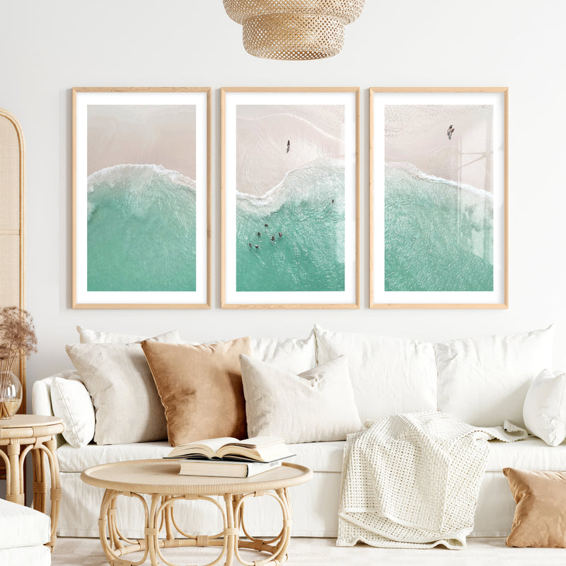 Aerial Shore Beach Inspired Wall Decor- Natural Wood Framed Poster with White Border - Artworksets