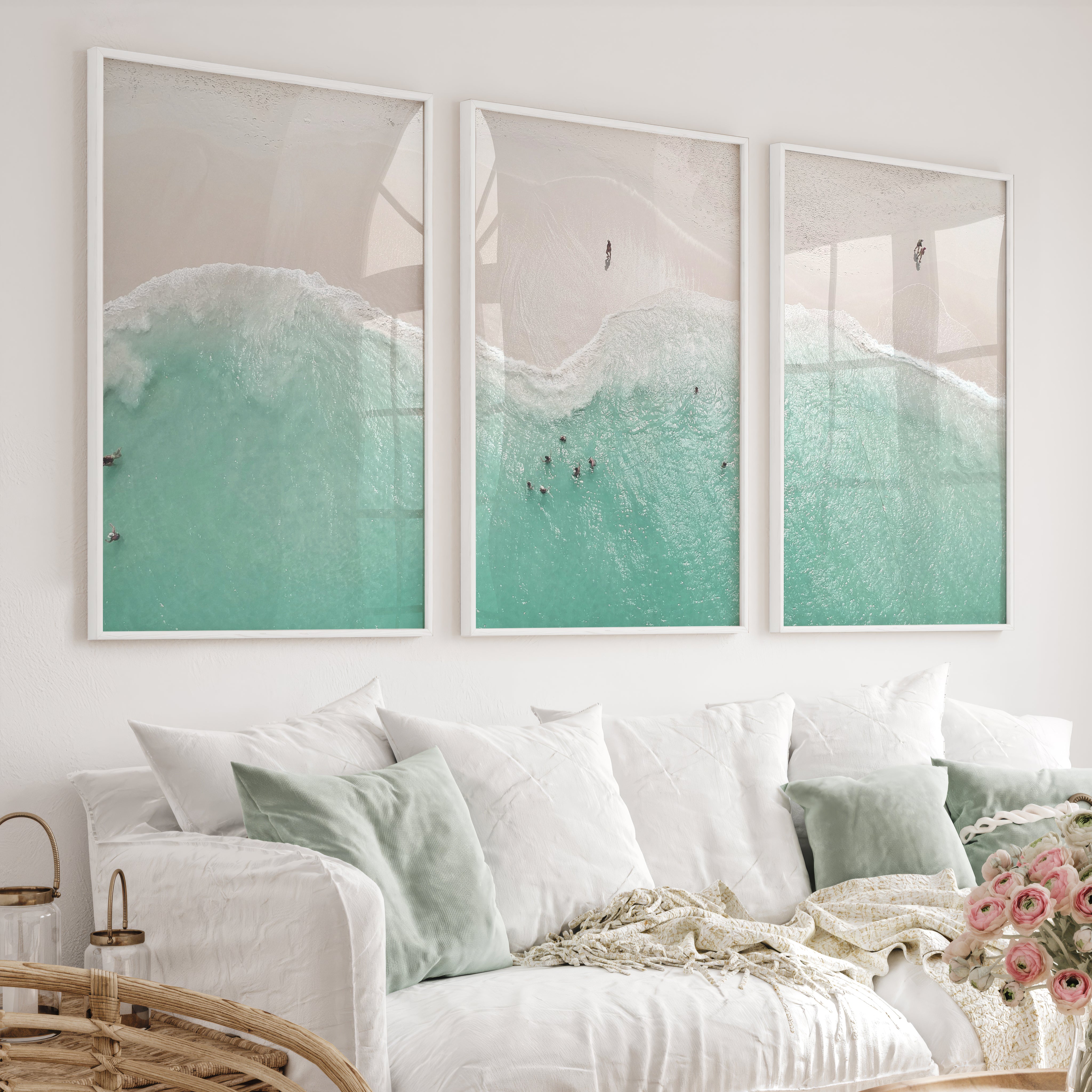 Aerial Shore Beach Inspired Wall Decor - White Framed Poster No Border - Artworksets