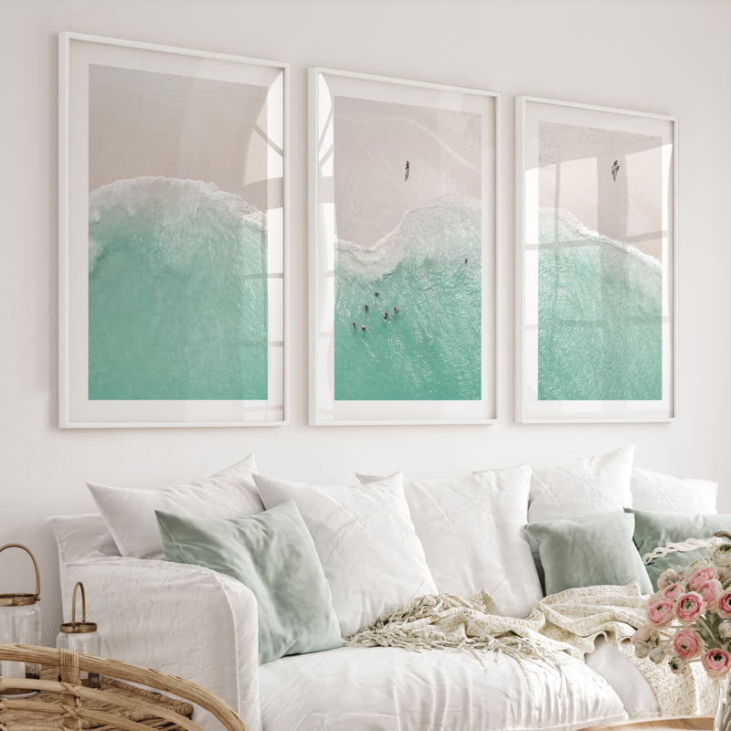 Aerial Shore Beach Inspired Wall Decor - White Framed Poster with White Border - Artworksets