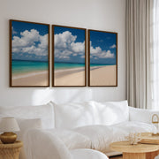 Beach Wall Art – Ocean Shoreline with Clouds - Dark Brown Framed Poster No Border - Artworksets