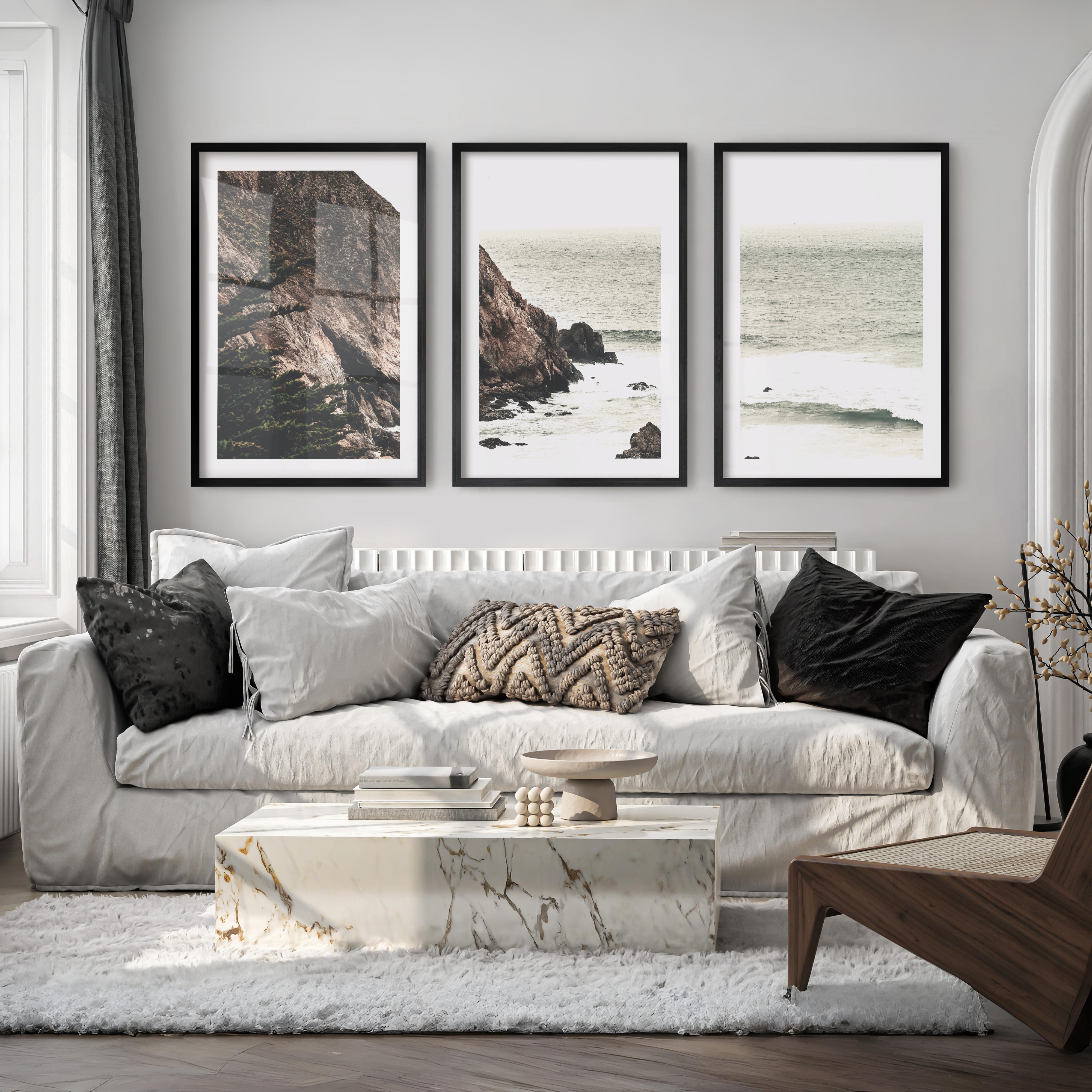 Rocky Cliff beach pictures for wall - Black Framed Poster with White Border - Artworksets