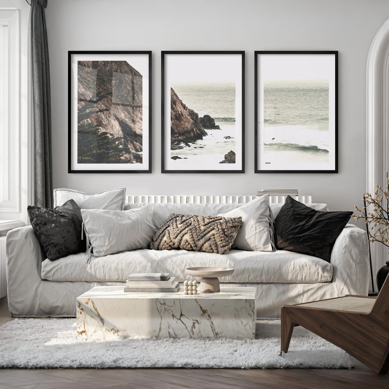 Rocky Cliff beach pictures for wall - Black Framed Poster with White Border - Artworksets