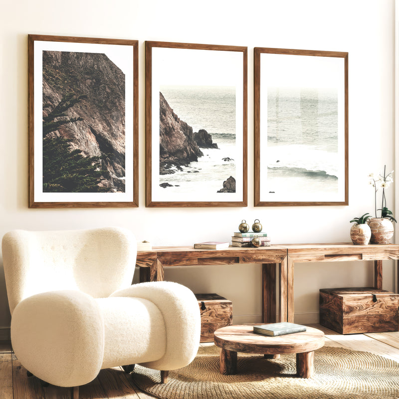 Rocky Cliff beach pictures for wall - Dark Brown Framed Poster with White Border - Artworksets