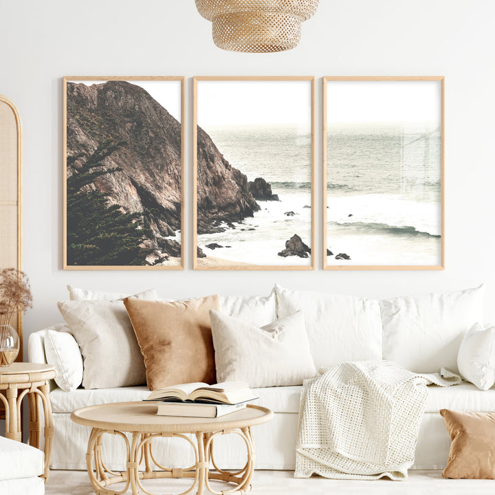 Rocky Cliff beach pictures for wall - Natural Wood Framed Poster No Border - Artworksets