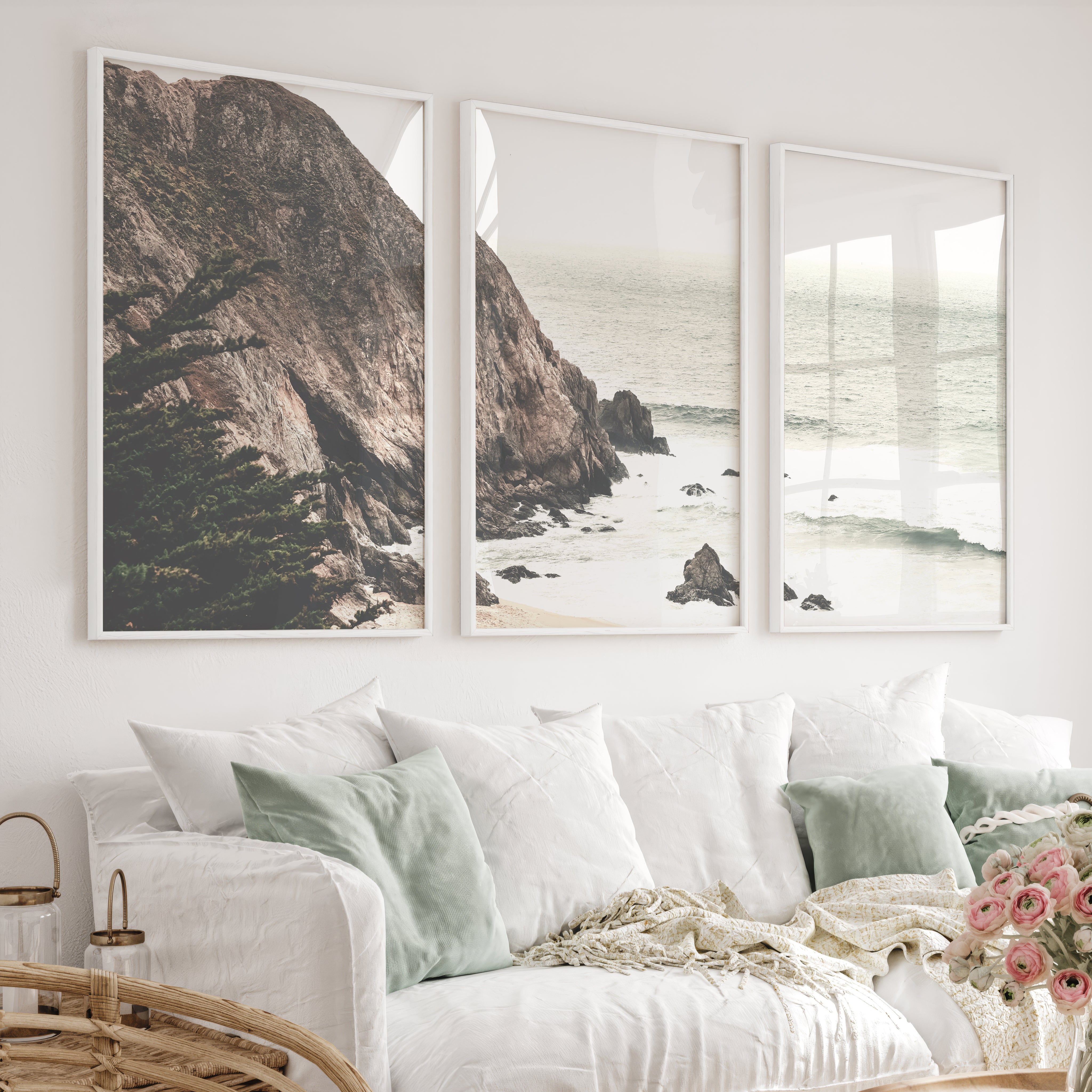 Rocky Cliff beach pictures for wall - White Framed Poster No Border - Artworksets
