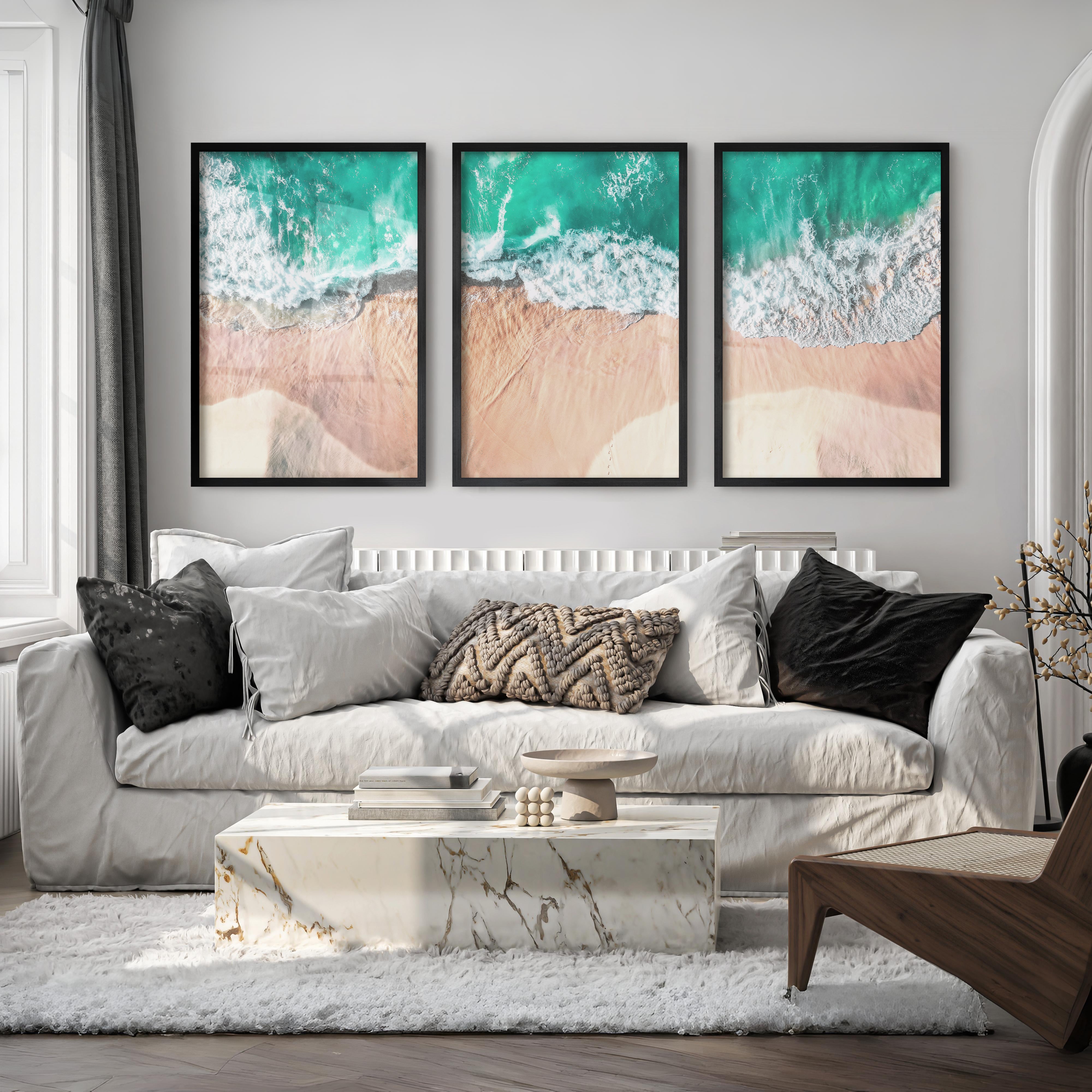 Aerial Waves Beach Pictures to Hang on Wall - Black Framed Poster No Border - Artworksets