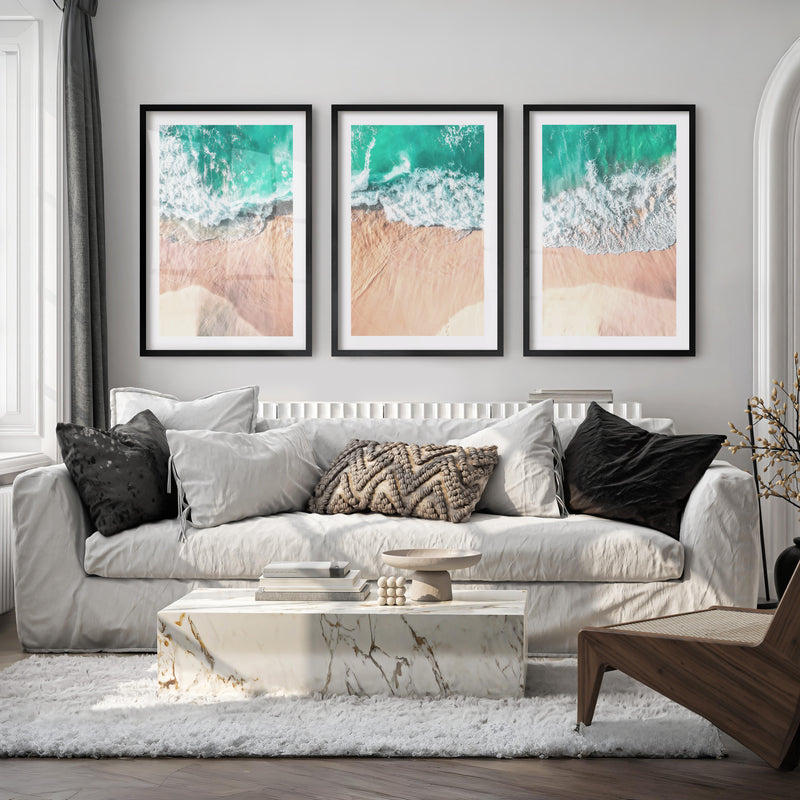 Aerial Waves Beach Pictures to Hang on Wall - Black Framed Poster with White Border - Artworksets