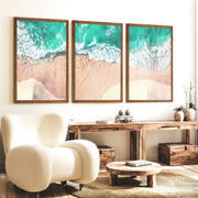 Aerial Waves Beach Pictures to Hang on Wall - Dark Brown Framed Poster No Border - Artworksets