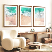 Aerial Waves Beach Pictures to Hang on Wall - Dark Brown Framed Poster with White Border - Artworksets