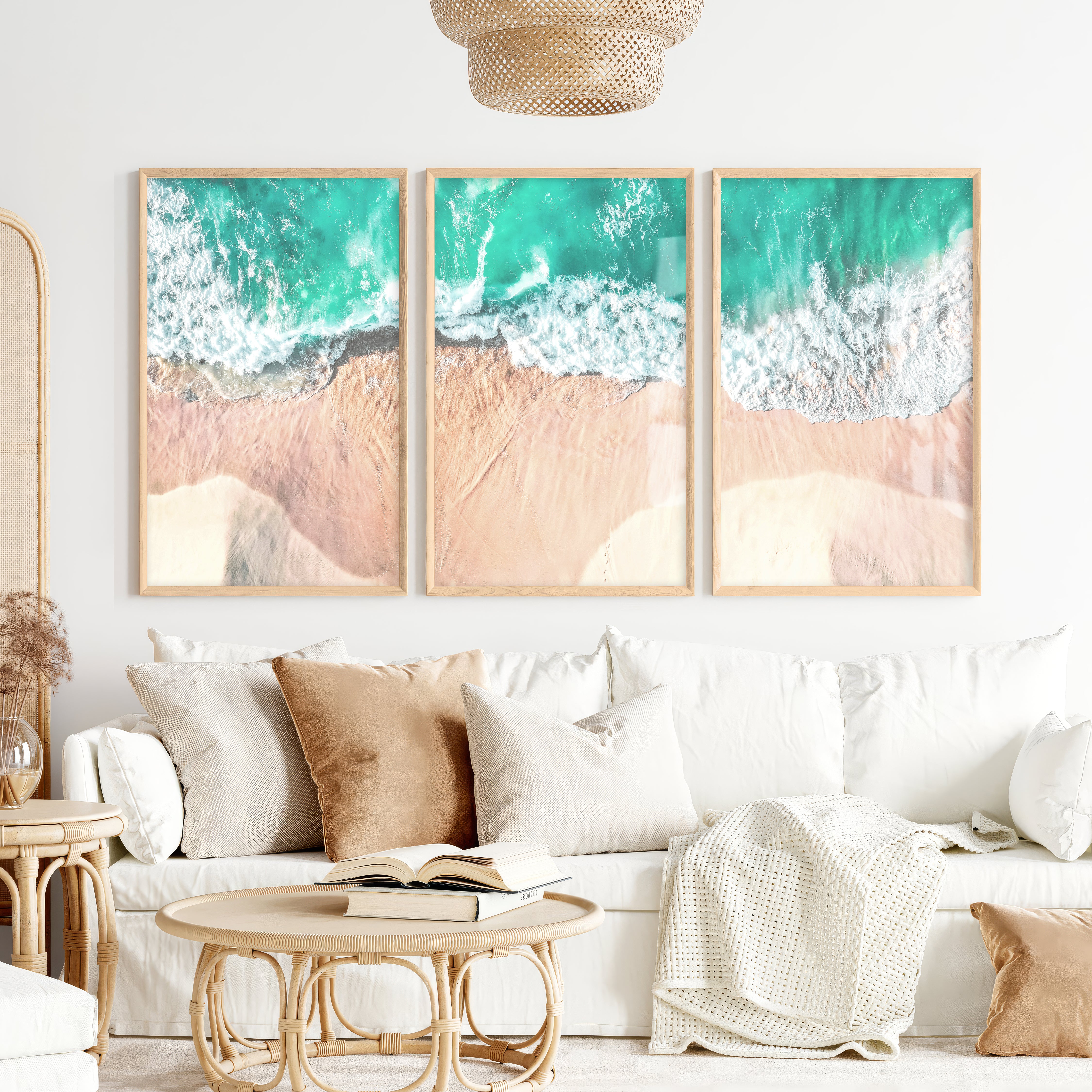 Aerial Waves Beach Pictures to Hang on Wall - Natural Wood Framed Poster No Border - Artworksets