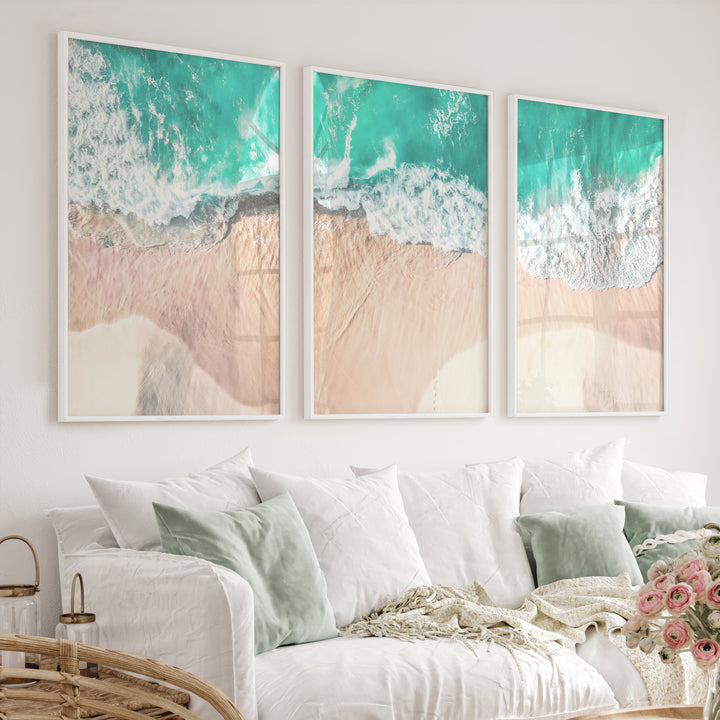 Aerial Waves Beach Pictures to Hang on Wall - White Framed Poster No Border - Artworksets