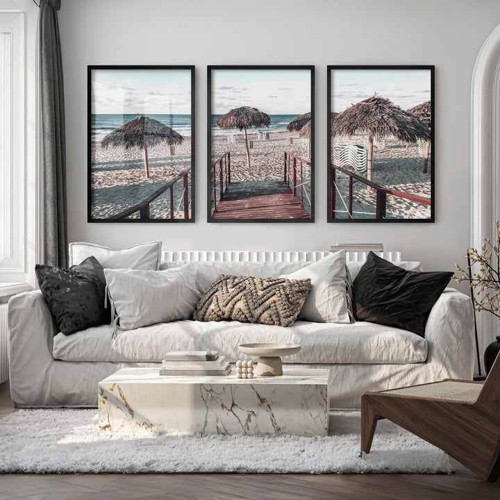 Boardwalk to Palapas beach pictures wall decor - Black Framed Poster No Border - Artworksets