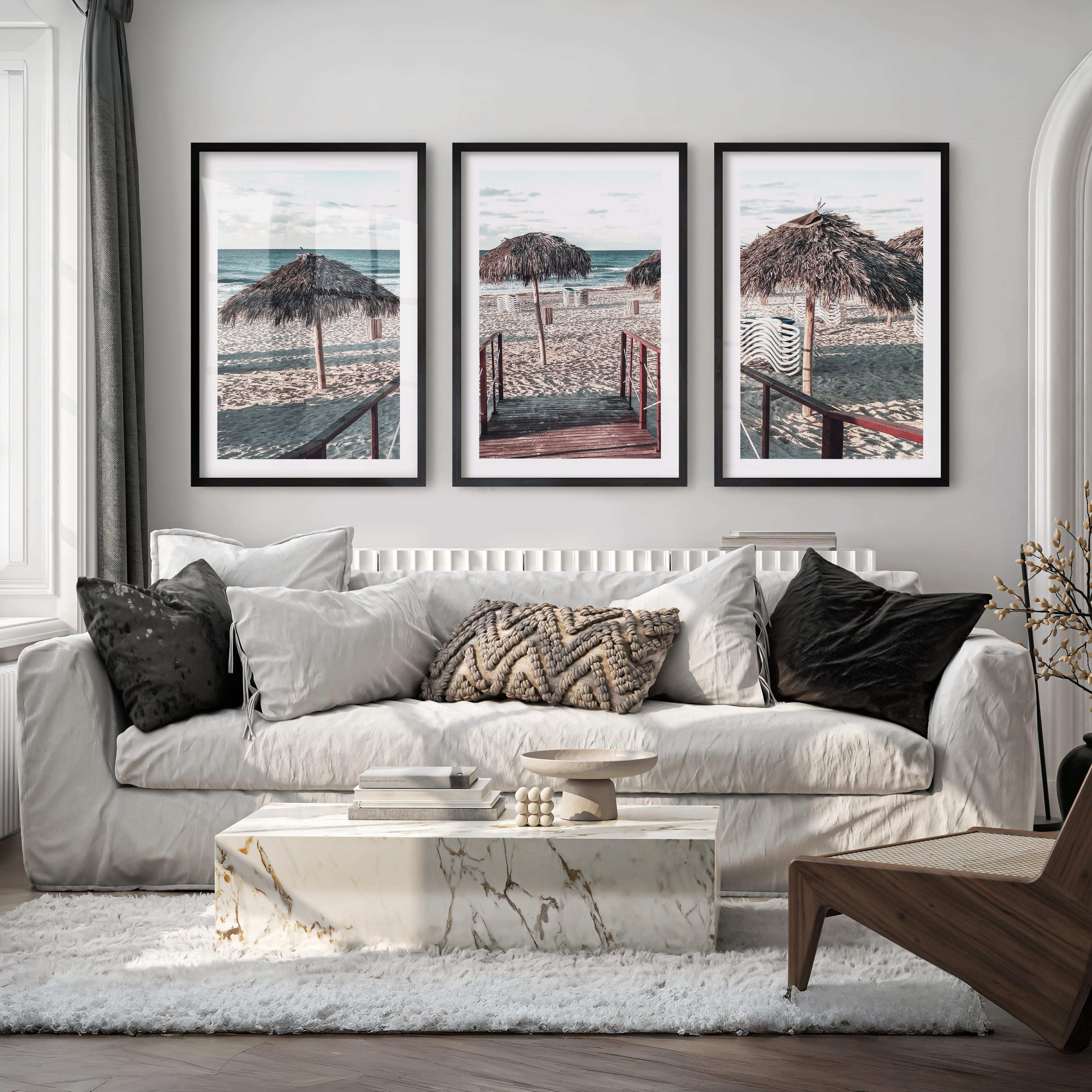 Boardwalk to Palapas beach pictures wall decor - Black Framed Poster with White Border - Artworksets