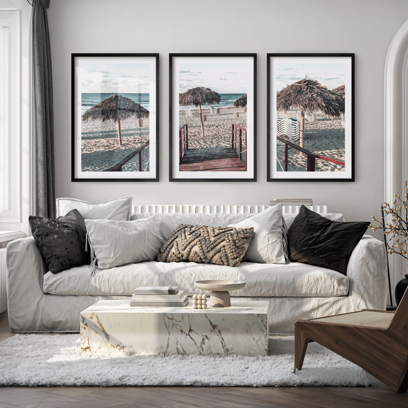 Boardwalk to Palapas beach pictures wall decor - Black Framed Poster with White Border - Artworksets