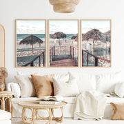 Boardwalk to Palapas beach pictures wall decor - Natural Wood Framed Poster No Border - Artworksets