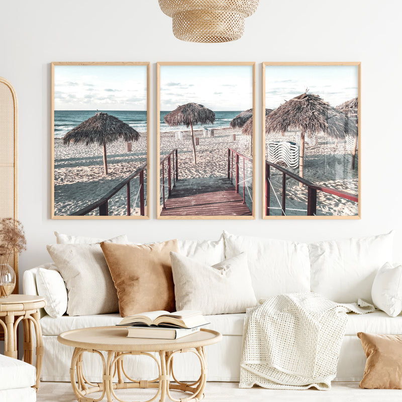 Boardwalk to Palapas beach pictures wall decor - Natural Wood Framed Poster No Border - Artworksets