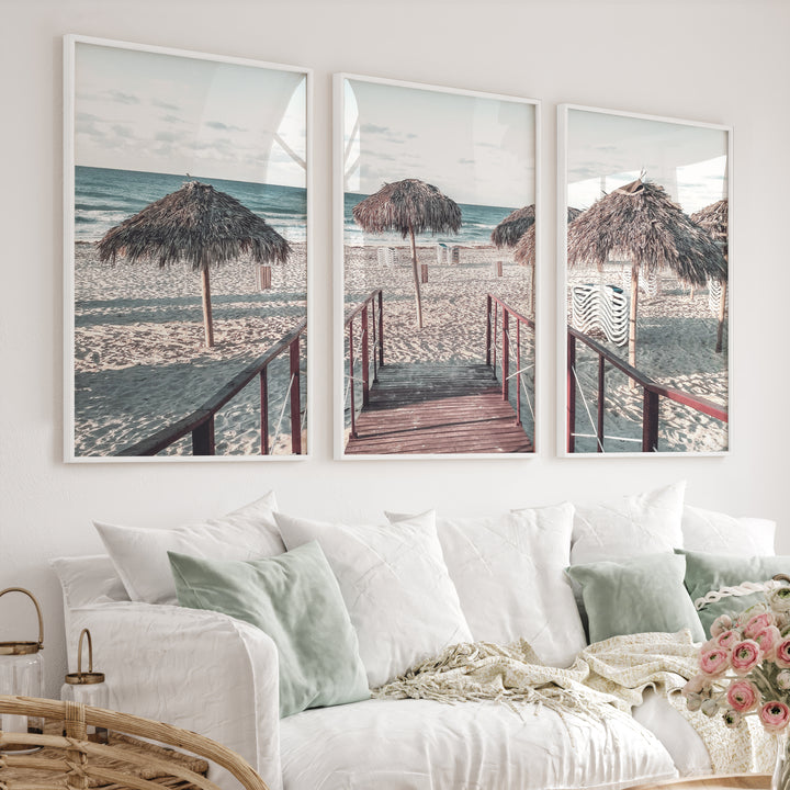 Boardwalk to Palapas beach pictures wall decor - White Framed Poster No Border - Artworksets