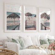 Boardwalk to Palapas beach pictures wall decor - White Framed Poster with White Border - Artworksets