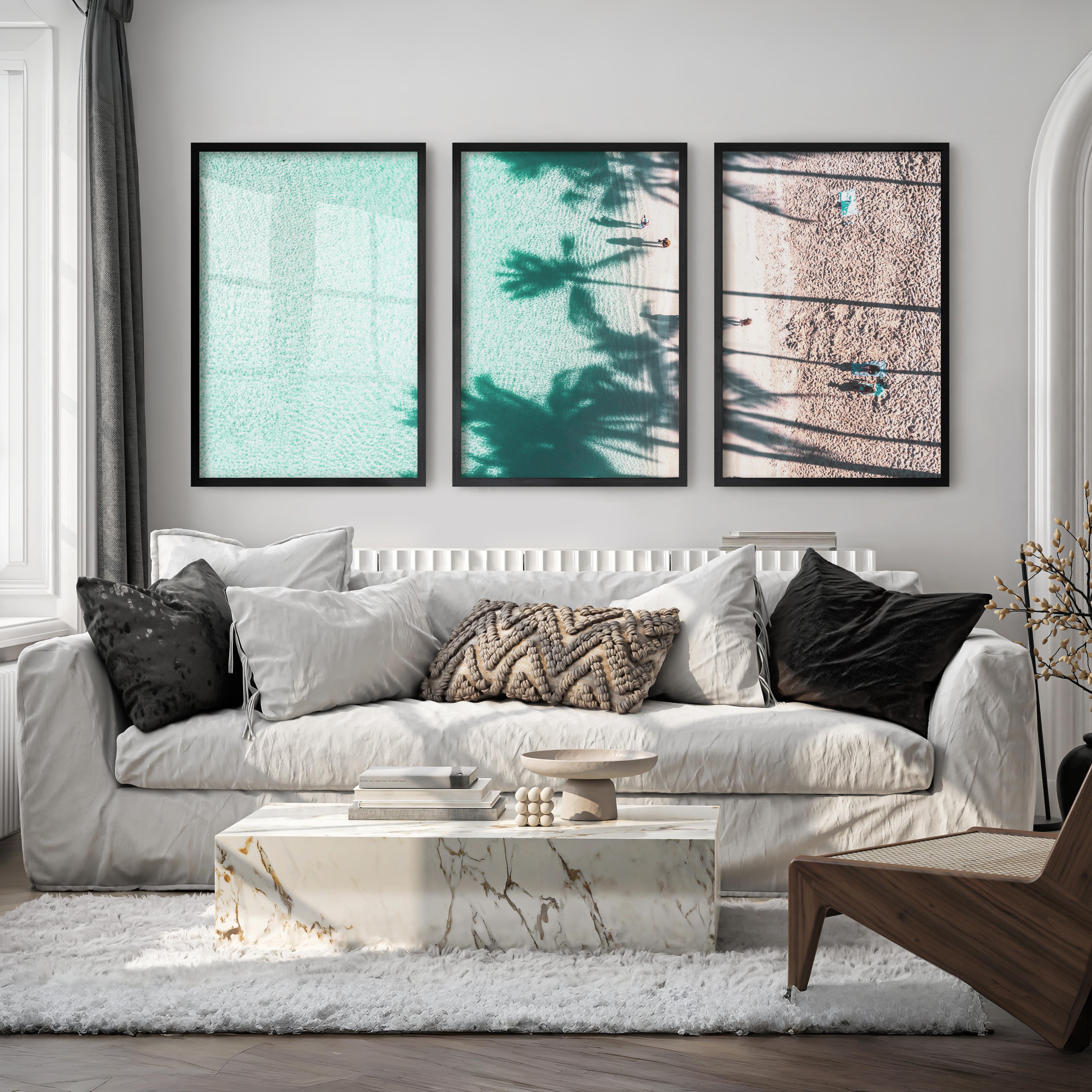 Palm Shadow Beach Pictures Wall Decor - Black Framed Poster No Border - Artworksets
