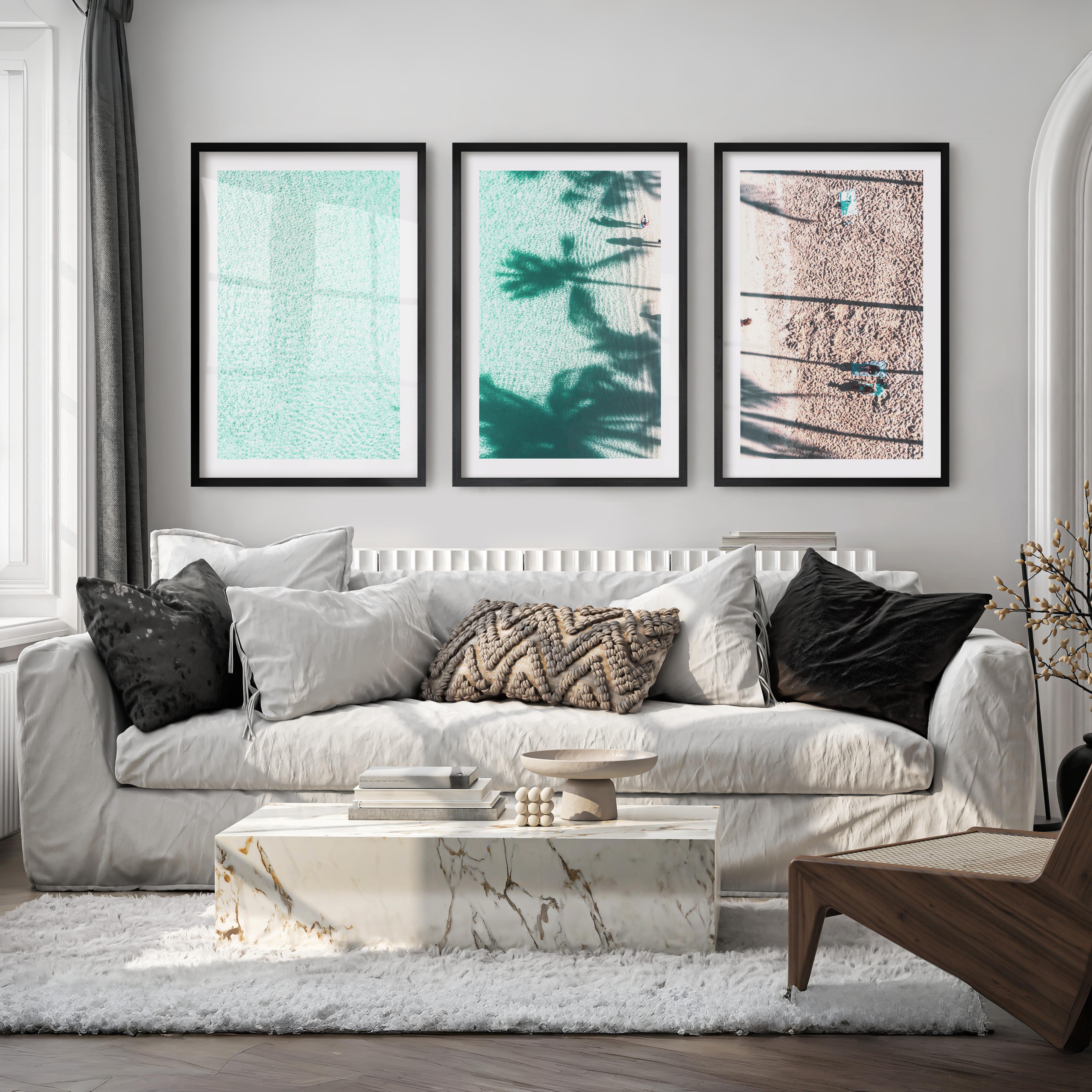 Palm Shadow Beach Pictures Wall Decor - Black Framed Poster with White Border - Artworksets