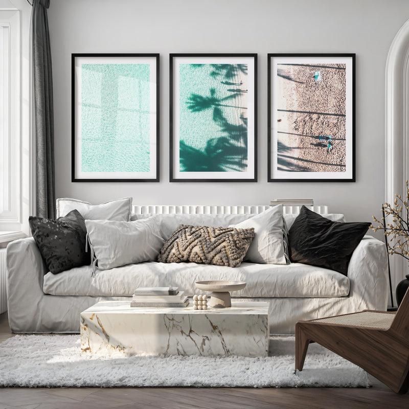 Palm Shadow Beach Pictures Wall Decor - Black Framed Poster with White Border - Artworksets