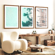 Palm Shadow Beach Pictures Wall Decor - Dark Brown Framed Poster with White Border - Artworksets