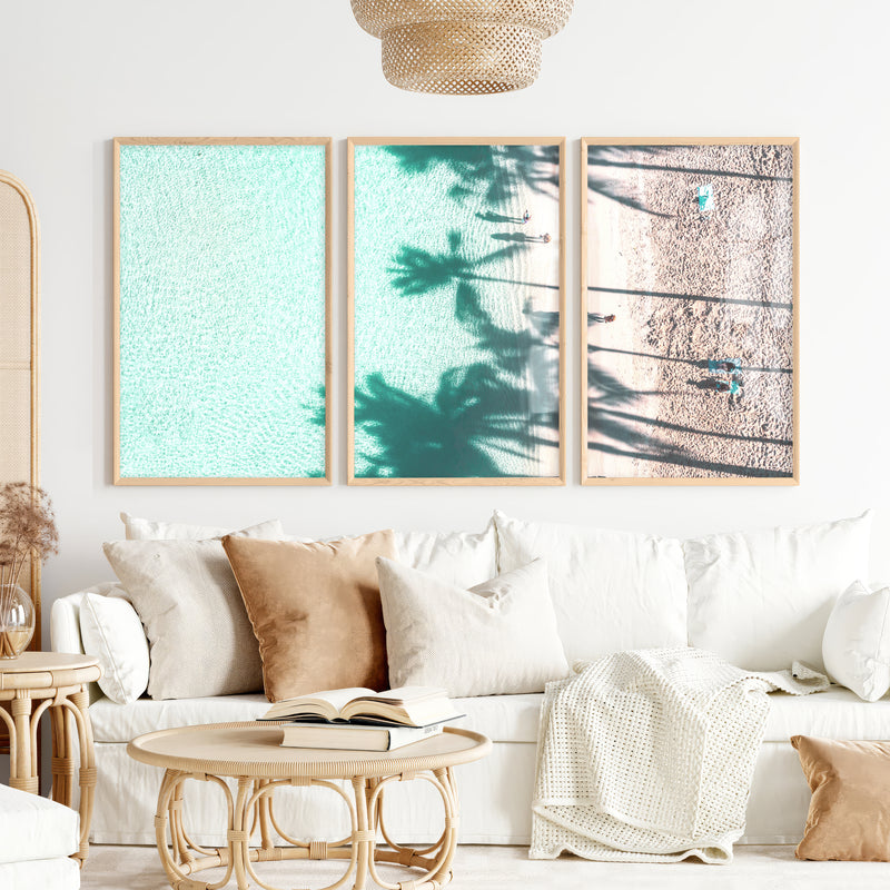 Palm Shadow Beach Pictures Wall Decor - Natural Wood Framed Poster No Border - Artworksets