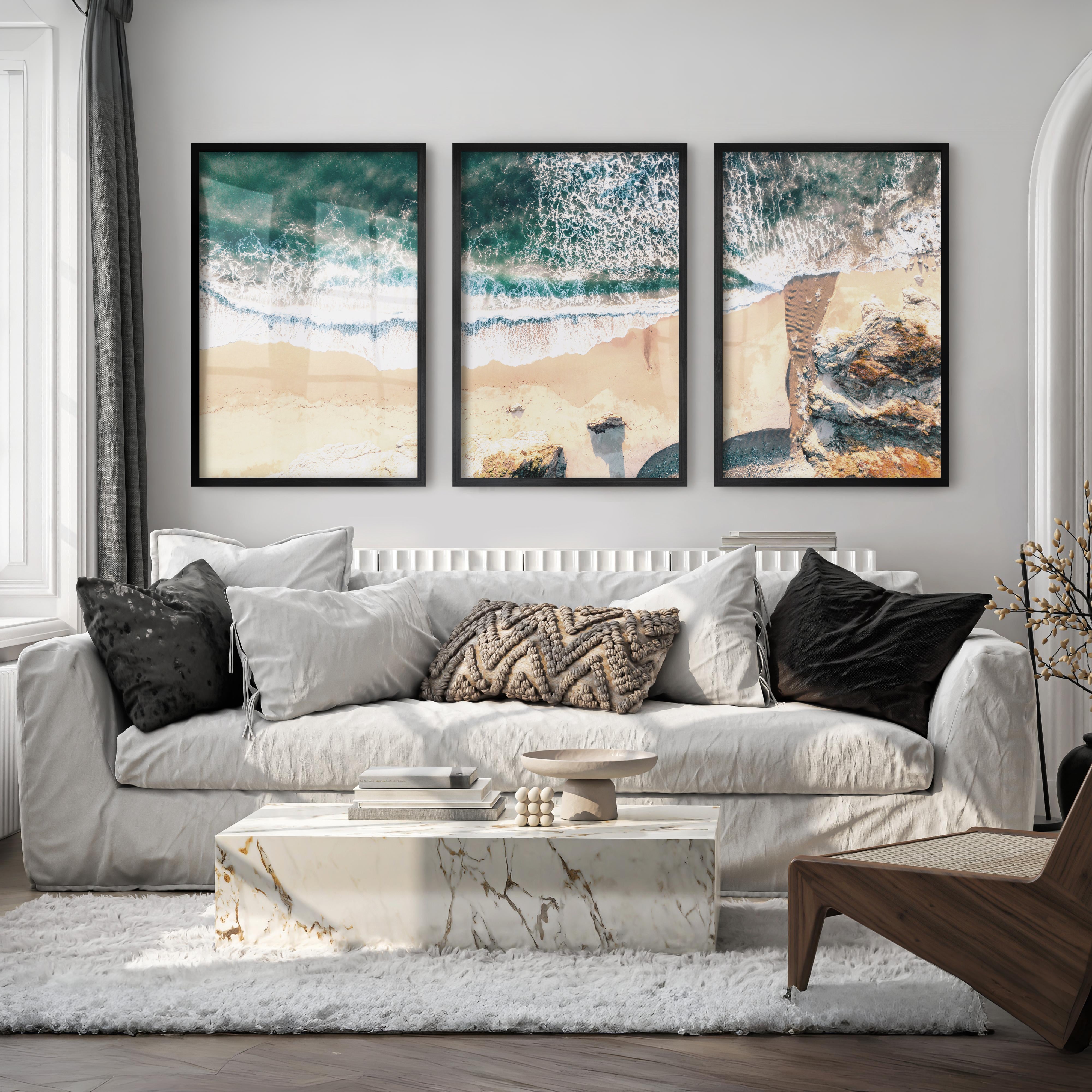 Aerial Sand Cove Beach Prints for Wall - Black Framed Poster No Border - Artworksets