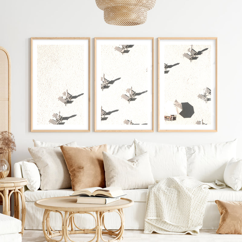 Aerial Beach Umbrellas beach prints for wall- Natural Wood Framed Poster with White Border - Artworksets