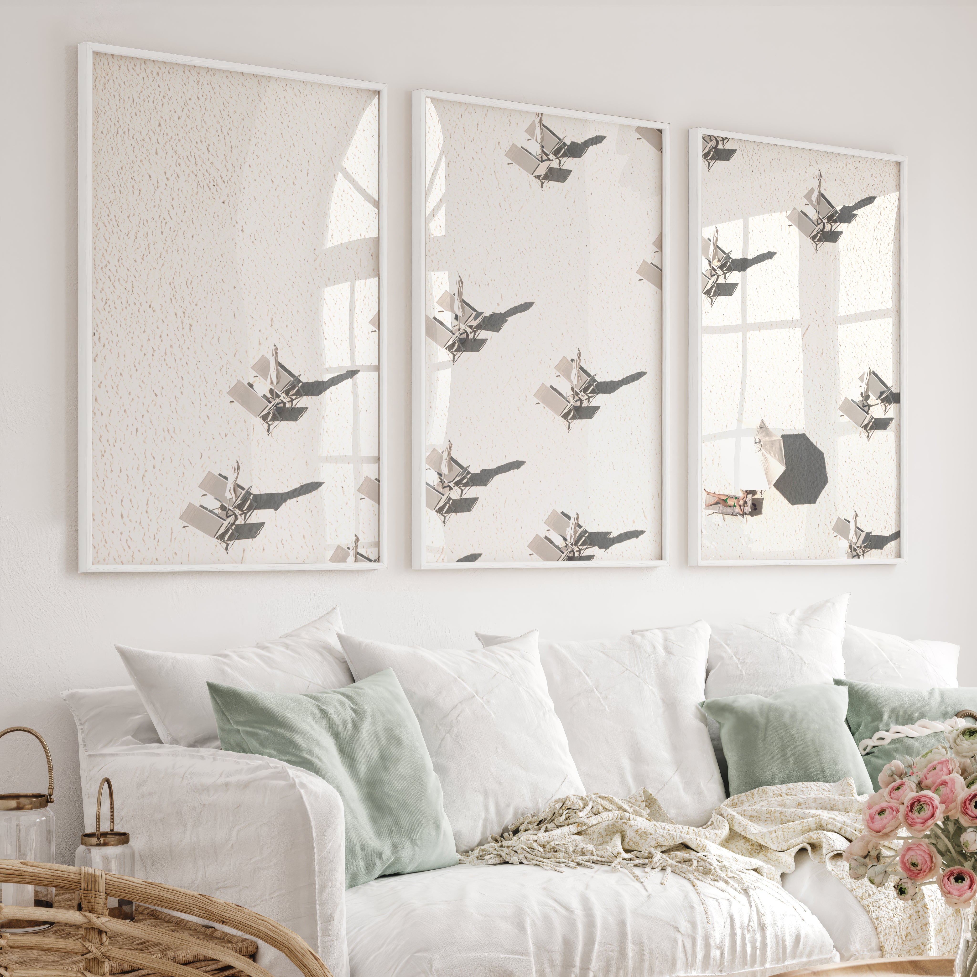 Aerial Beach Umbrellas beach prints for wall - White Framed Poster No Border - Artworksets
