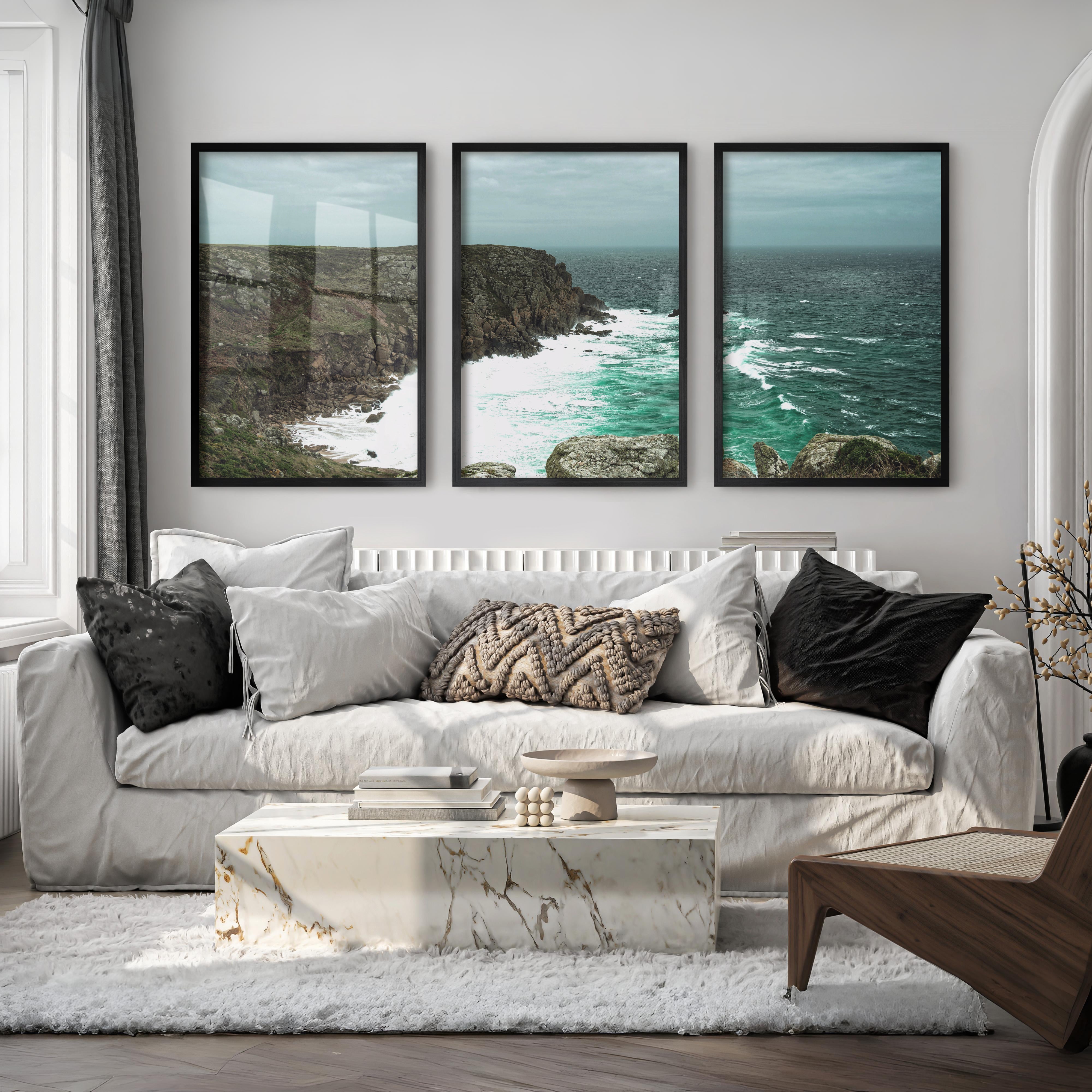 Stormy Rocky Cove Beach Prints Wall Art - Black Framed Poster No Border - Artworksets